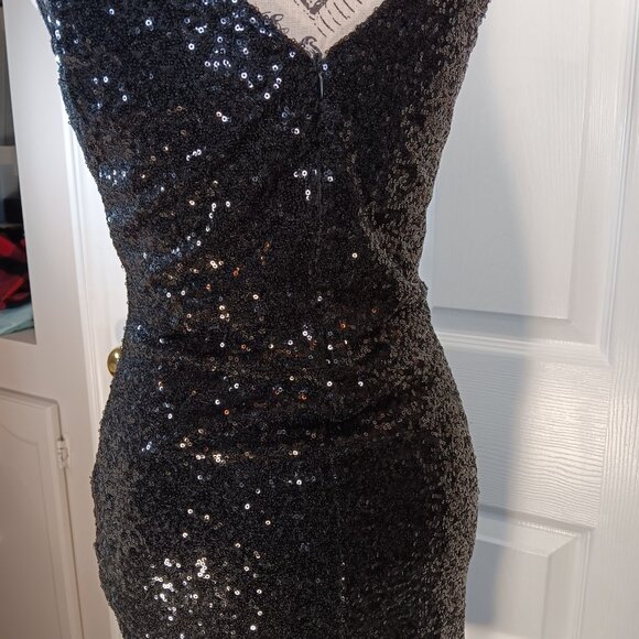 Seductions NWOT Black Sequins Bodycon Cocktail Formal Mini Dress Women Size S - Picture 10 of 16